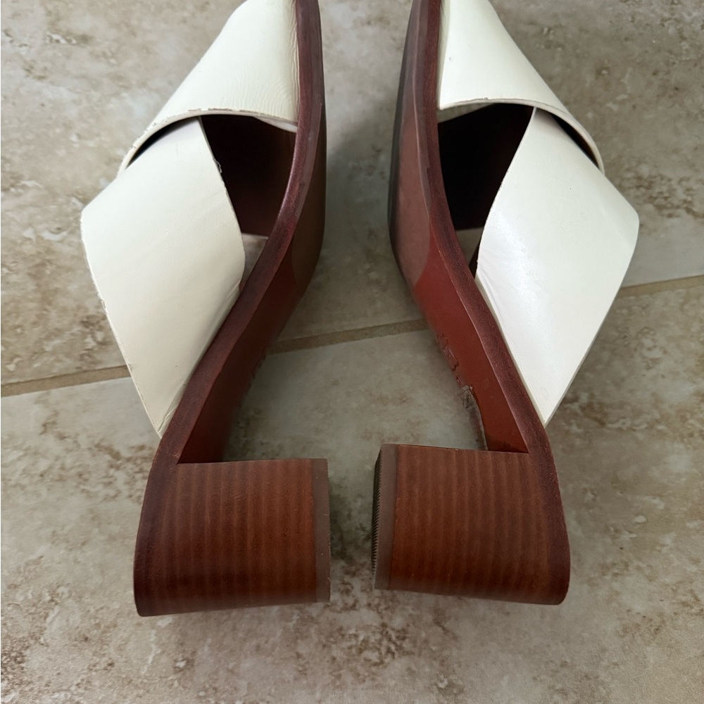 Tory Burch Cream Cross-Strap Leather Block Heeled Sandals - Picture 8 of 16